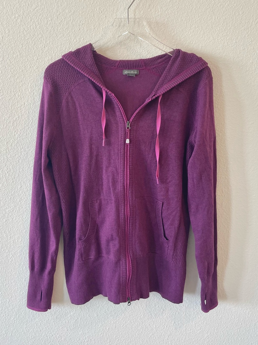 Eddie Bauer Purple Zip-Up Hooded Sweater